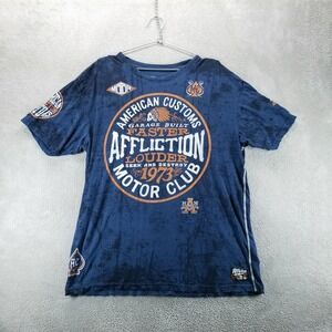 Affliction Shirt Mens 2XL Blue American‎ Customs Motor Club Indian Chief